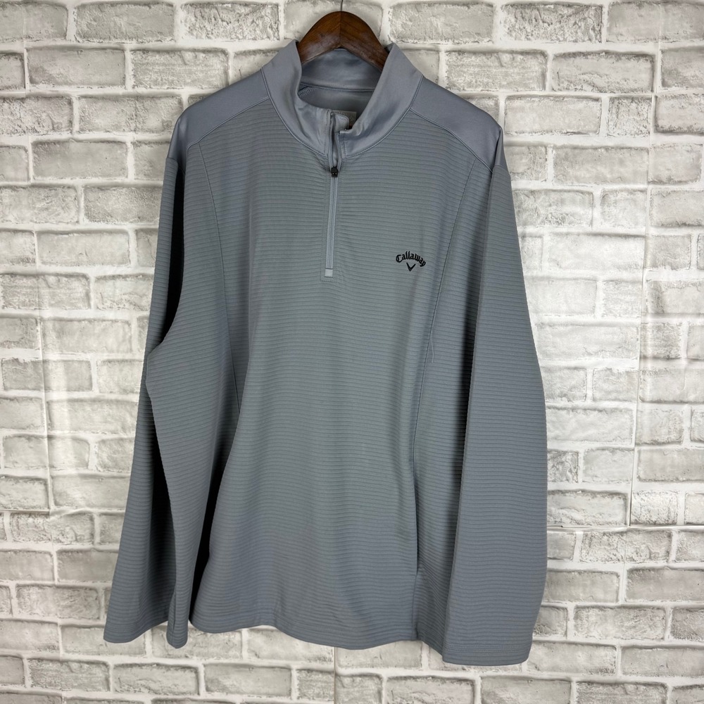 Callaway Mens Opti-Dri Quarter Zip Pullover Grey Textured Golf Sweater XXL 2XL